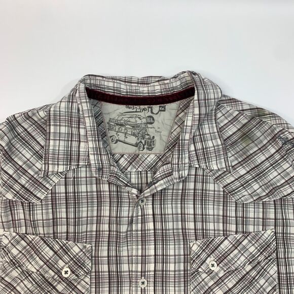 Quiksilver Button Up Shirt Mens L Large White Gray Plaid Long Sleeve Cotton - Picture 6 of 13
